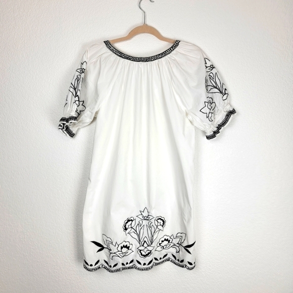 Parker Embroidered Black and White Puff Sleeve Cotton Mini Dress Small - Picture 6 of 13